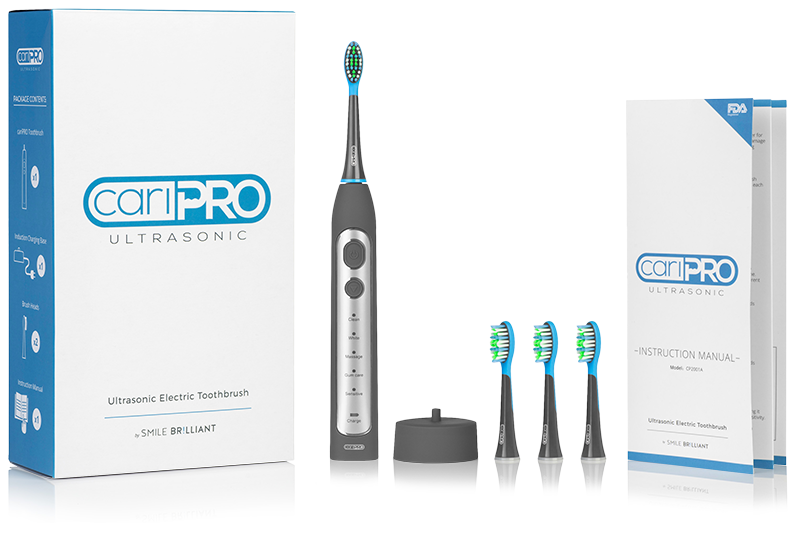 Deluxe Package: cariPRO Electric toothbrush with 4 replacement brush heads